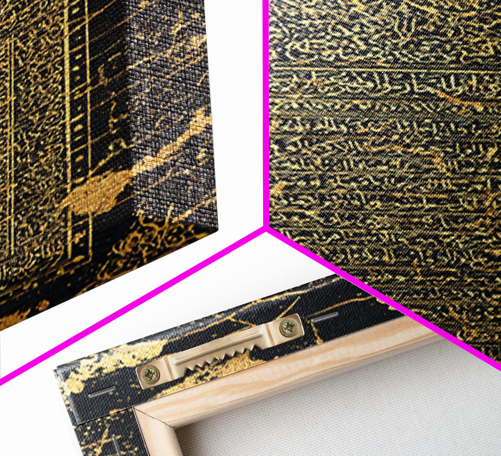 Gold Arabic Arch Wall Art, Black Islamic Calligraphy Canvas Print, Ancient Manuscript Decor, Luxury Cultural Home Artwork