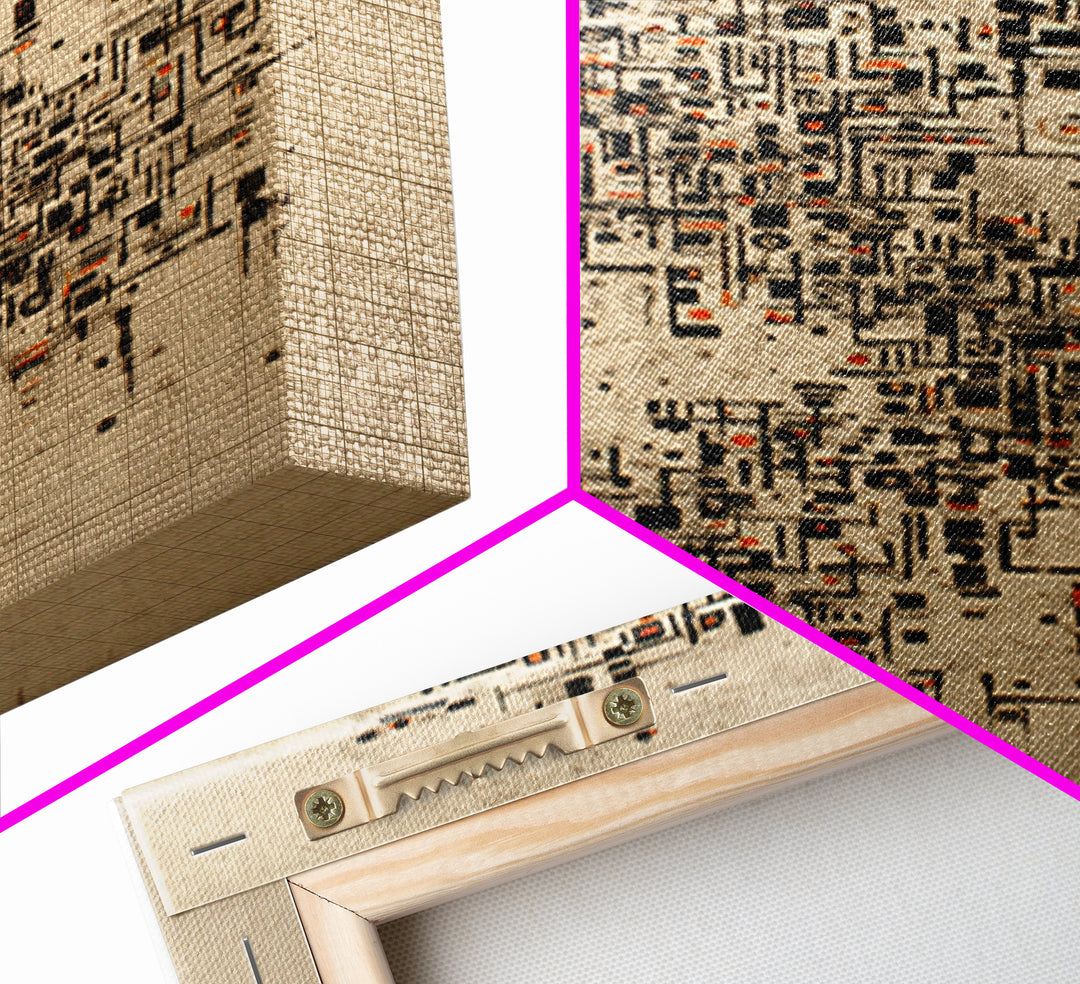Abstract City Map Wall Art, Beige Black Geometric Canvas Print, Modern African Abstract Art, Office Decor, Urban Artwork