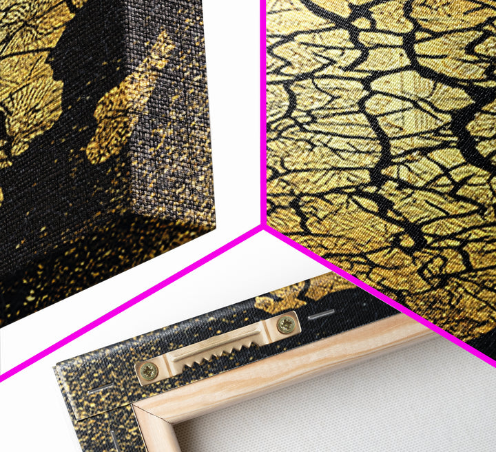 Cracked Gold Africa Silhouette Wall Art, Black Tree Root Canvas Print, African Landscape Decor, Motherland Artwork Gift Idea