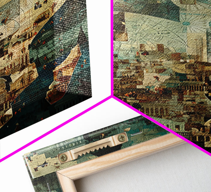 Africa City Collage Wall Art, Teal Architectural Canvas Print, African Travel Poster, Modern Cultural Home Decor Artwork