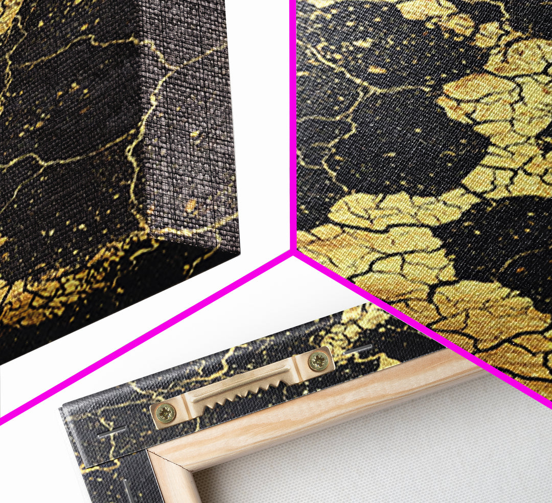 Black Gold Cracked Abstract Wall Art, Marble Texture Canvas Print, Luxury Modern Art, Earth Tone Home Decor Artwork Gift
