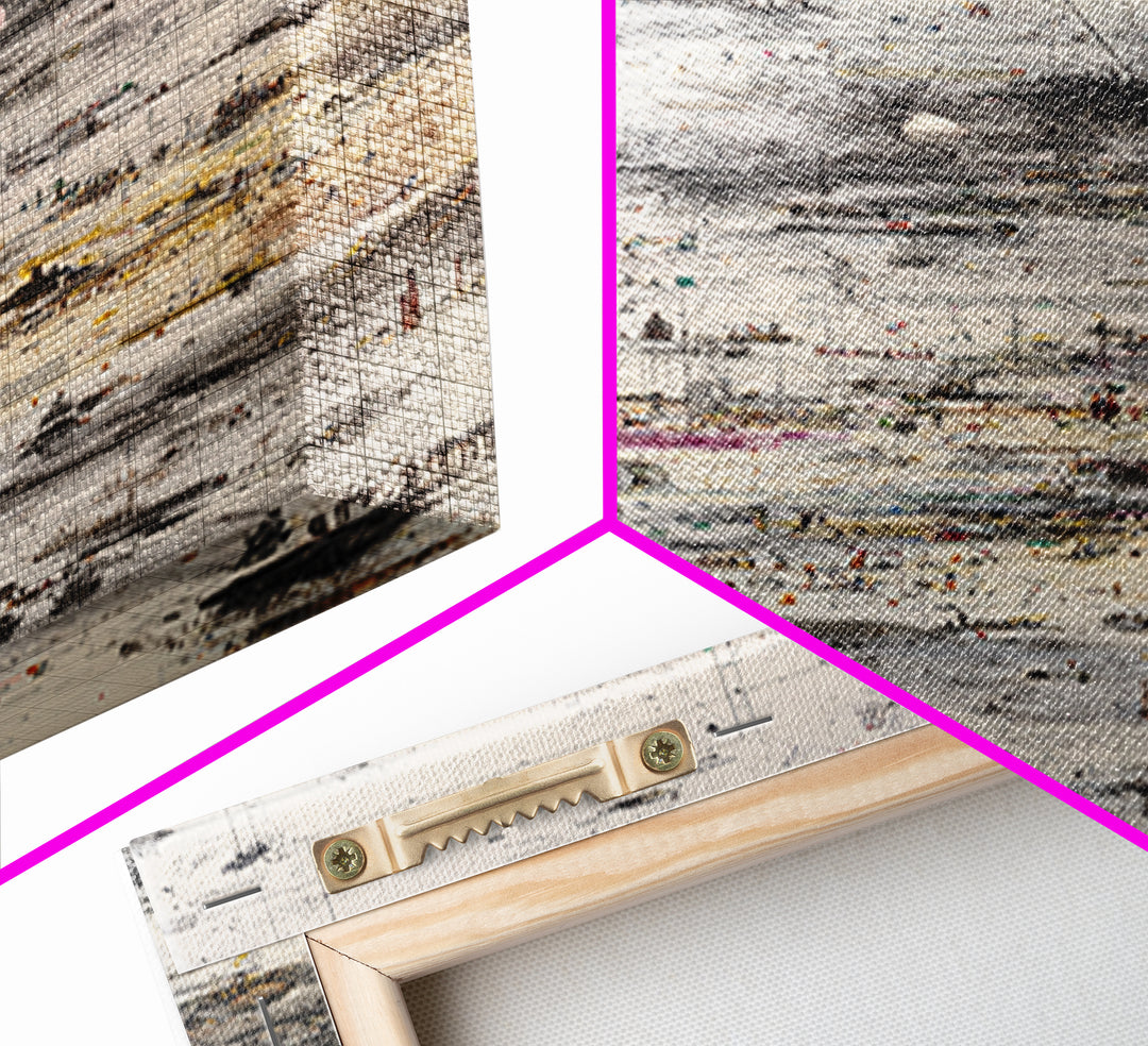 Abstract Monochrome City Grid With Tiny Figures Wall Art, Modern African Inspired Urban Map, Neutral Gallery Home Decor Print