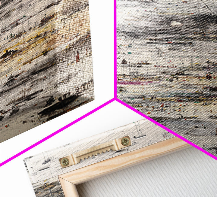 Abstract Monochrome City Grid With Tiny Figures Wall Art, Modern African Inspired Urban Map, Neutral Gallery Home Decor Print