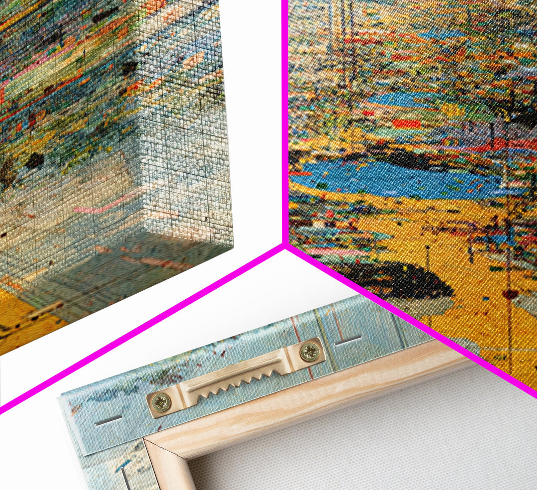 Abstract Riverside City With Golden Path Wall Art, Modern African Inspired Landscape Canvas Print, Colorful Home Decor Gift