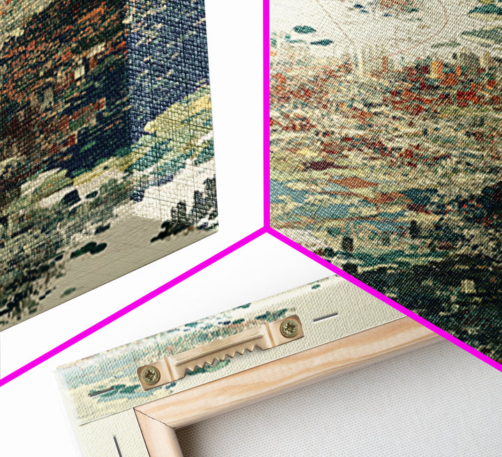 Abstract Coastal City Map In Teal And Indigo Canvas Print, Modern African Inspired Wall Art, Geometric Urban Home Decor Gift