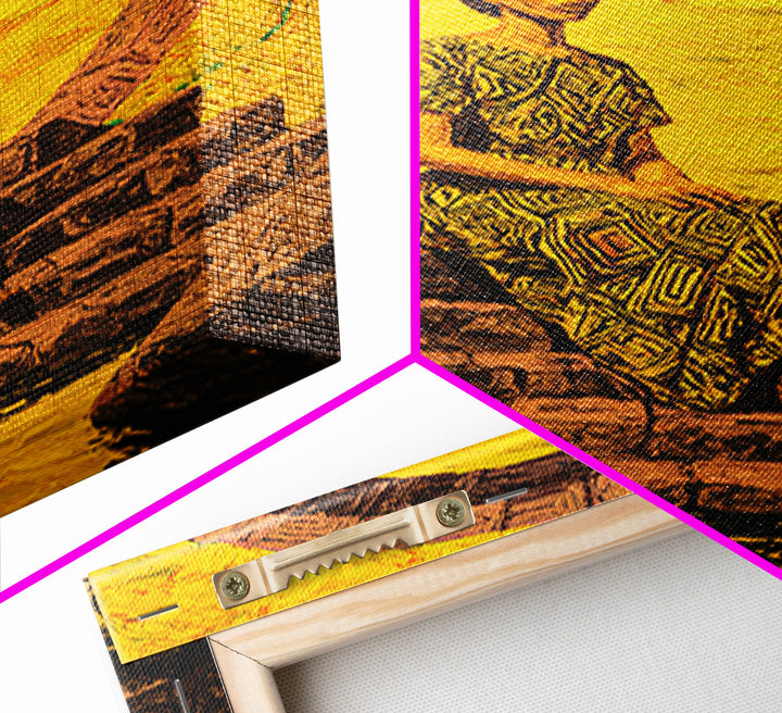 Golden African Woman By Sacred Stone Arch Canvas Print, Afrocentric Wall Decor, Black Queen Portrait, Ankara Home Decor Gift