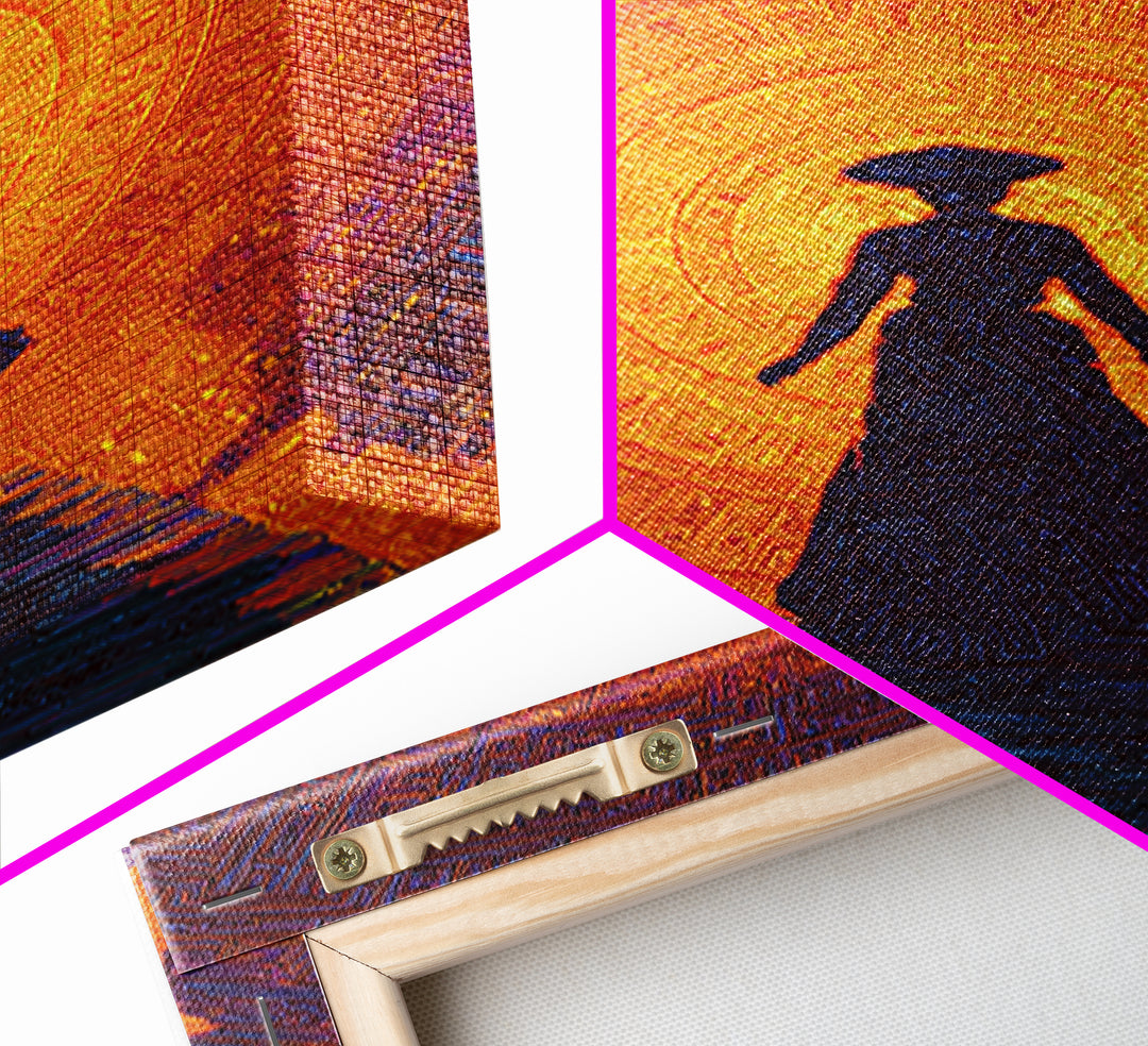 Silhouette Woman Before Sun Mandala Canvas Print, African Inspired Wall Decor, Burnt Orange Art, Feminine Spiritual Gift