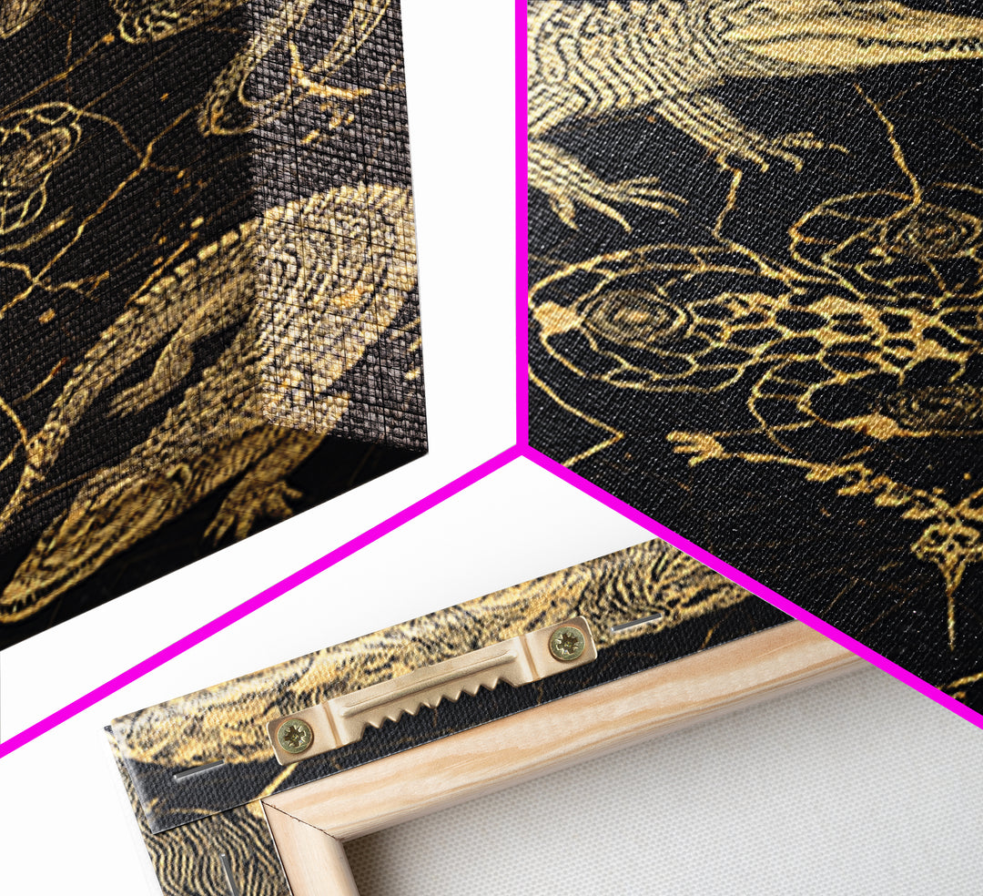 Gold Engraved Safari Animals Wall Art, African Animal Art, Tribal Wildlife Decor, Lion Crocodile Snake Canvas Print Style