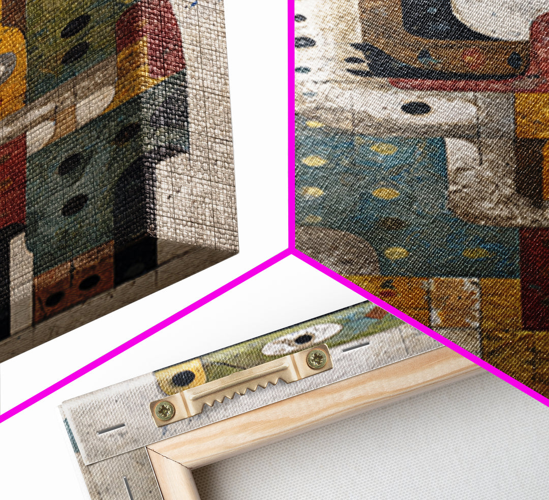 Geometric Tribal Bird Creature Canvas Print, Abstract African Art, Ethnic Wall Decor, Modern Cubism For Boho Home Decor Gift