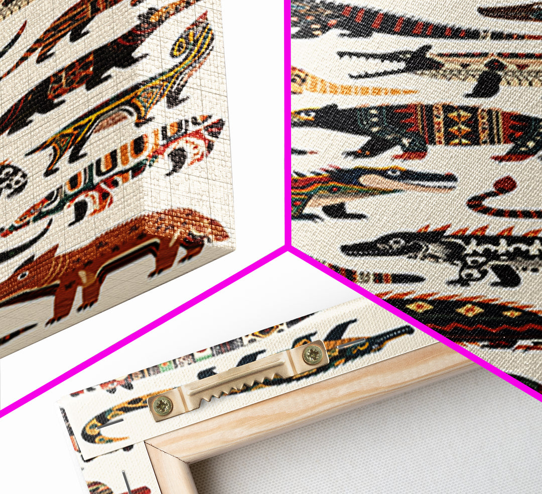 Tribal Crocodile Collection Canvas Print, African Animal Art, Patterned Safari Wall Decor, Boho Kids Room Decor Gift For Him