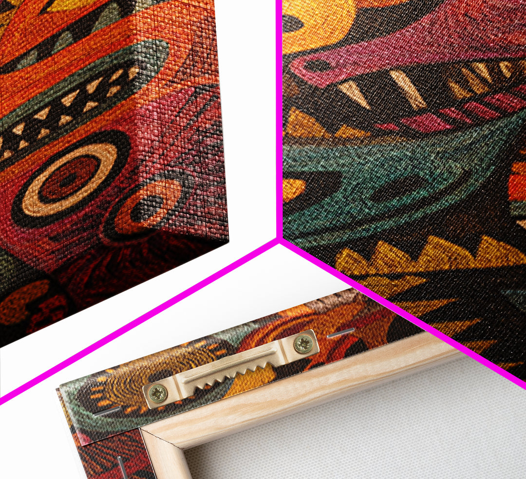 Colorful Tribal Spirit Mask Canvas Print, African Abstract Art, Bold Ethnic Wall Decor, Modern Afrocentric Statement Gift