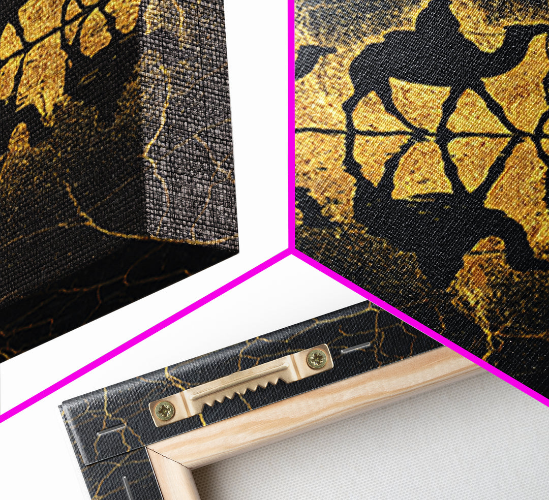Gold Camel Caravan Reflection Wall Art, African Safari Art Print, Black Gold Desert Decor, Luxury Canvas For Living Room