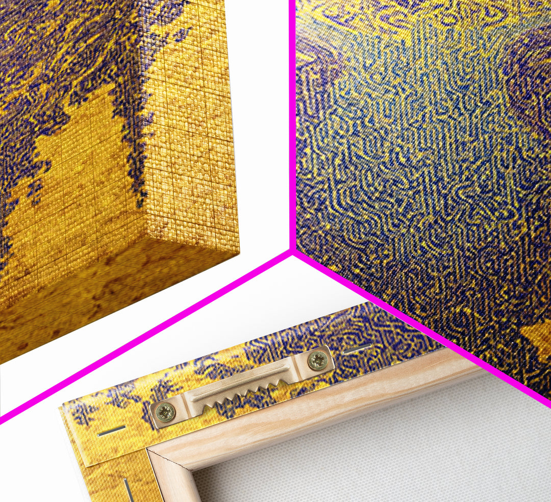 Ornate Blue Gold African Mask Wall Art, Abstract Tribal Art Print, Afrocentric Decor, Luxury Canvas Statement Piece For Home