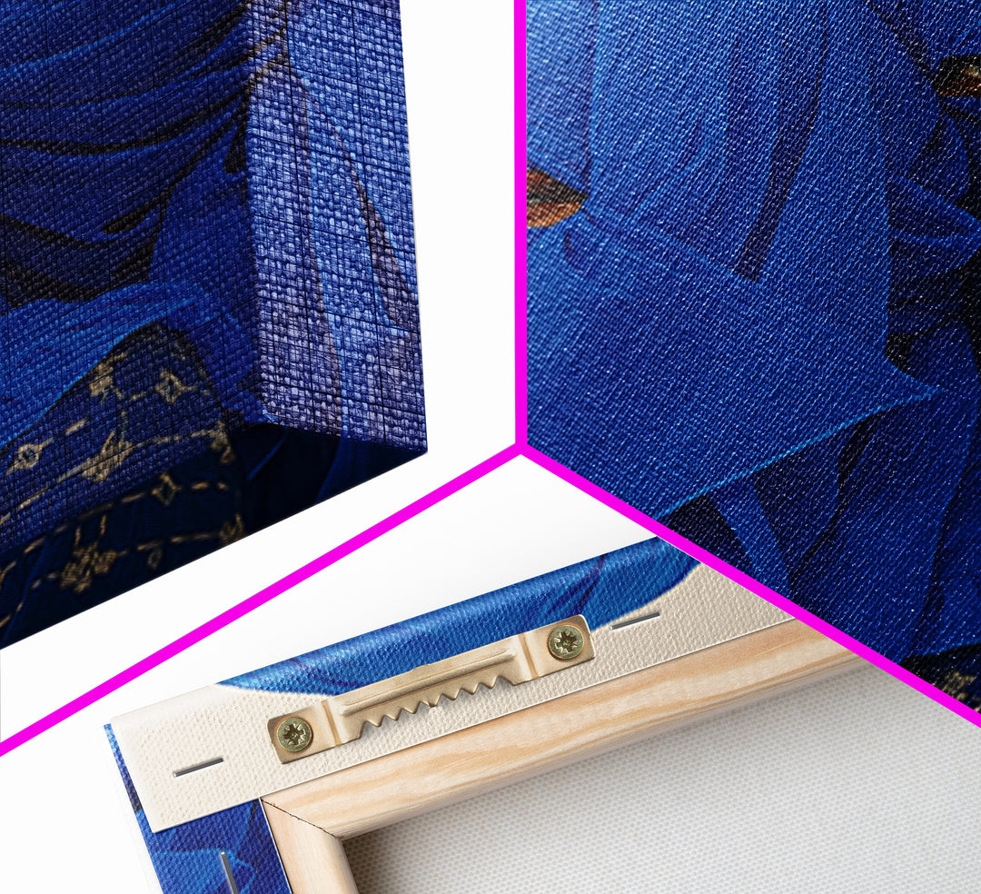 Two Blue Veiled African Women Portrait Wall Art, African Women Art, Afrocentric Decor, Indigo Fashion Canvas Print For Home