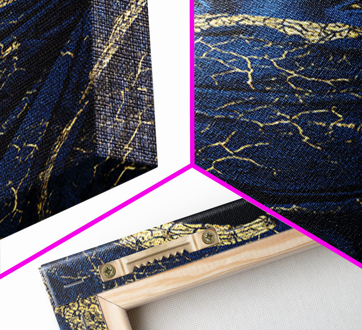 Gold Cracked Indigo Veiled Woman Framed Canvas Print, African Woman Art, Black Goddess Art, Luxury Afrocentric Wall Decor