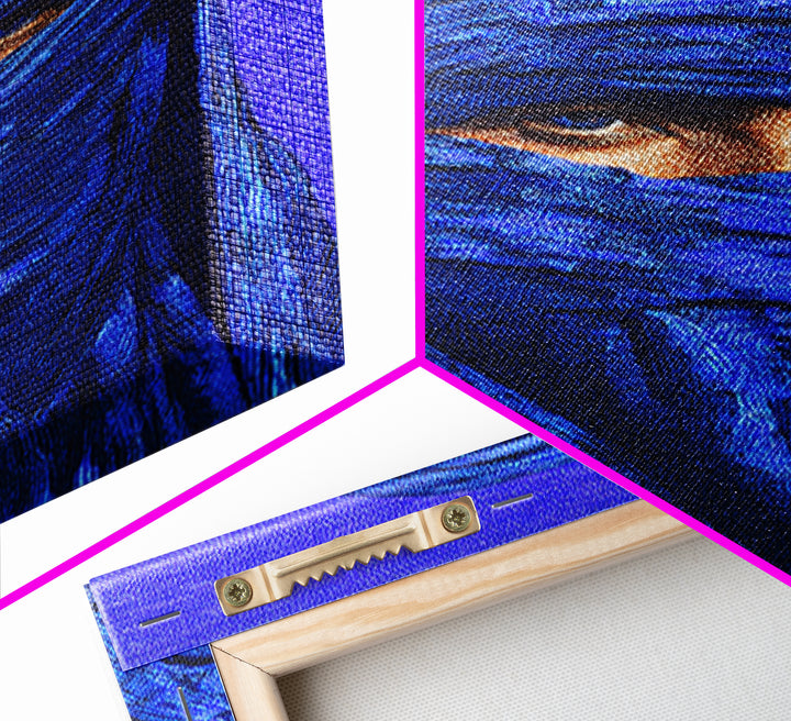 Electric Blue Turban Portrait Wall Art, African Portrait, Indigo Textile Art, Modern Afrocentric Canvas Print Bedroom Decor