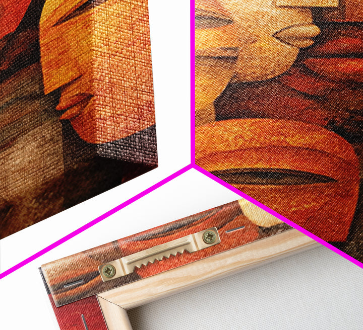Layered African Mask Faces Wall Art, African Tribal Art, African Mask Art, Terracotta Abstract Canvas Print Cultural Decor