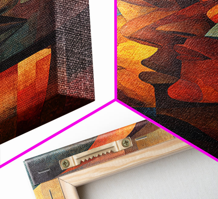 Cubist African Profiles Wall Art, Abstract African Art, Geometric Portrait, Modern Afrocentric Canvas Print Living Room Decor