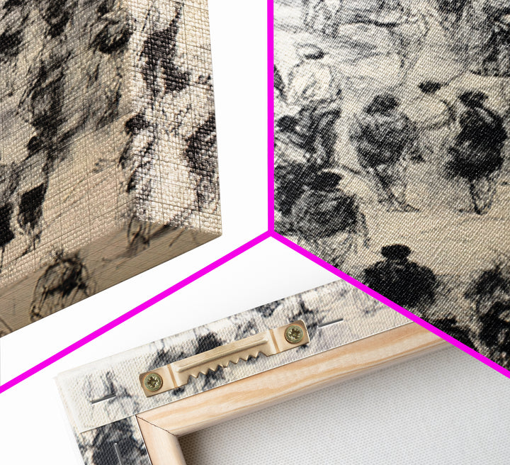 Monochrome Walking Crowd Wall Art, Black And White Figurative Sketch, Minimalist People Decor, Modern Office Art Print Gift