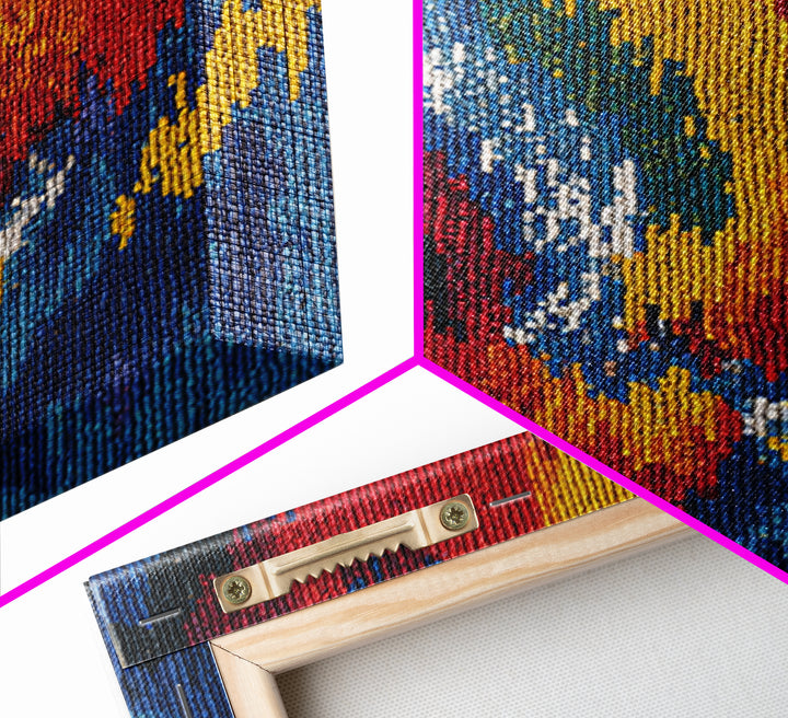 Bold Abstract Flame Feather Wall Art, Colorful African Inspired Canvas Print, Textile Art, Vibrant Modern Home Decor Gift