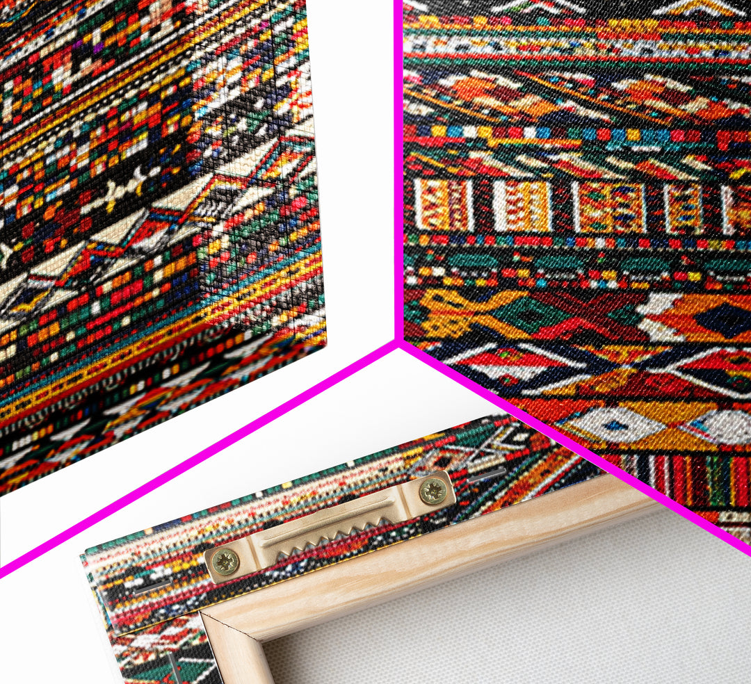 African Textile Mosaic Wall Art, Colorful Tribal Patterns Canvas Print, Ankara Fabric Collage, Afrocentric Home Decor Gift