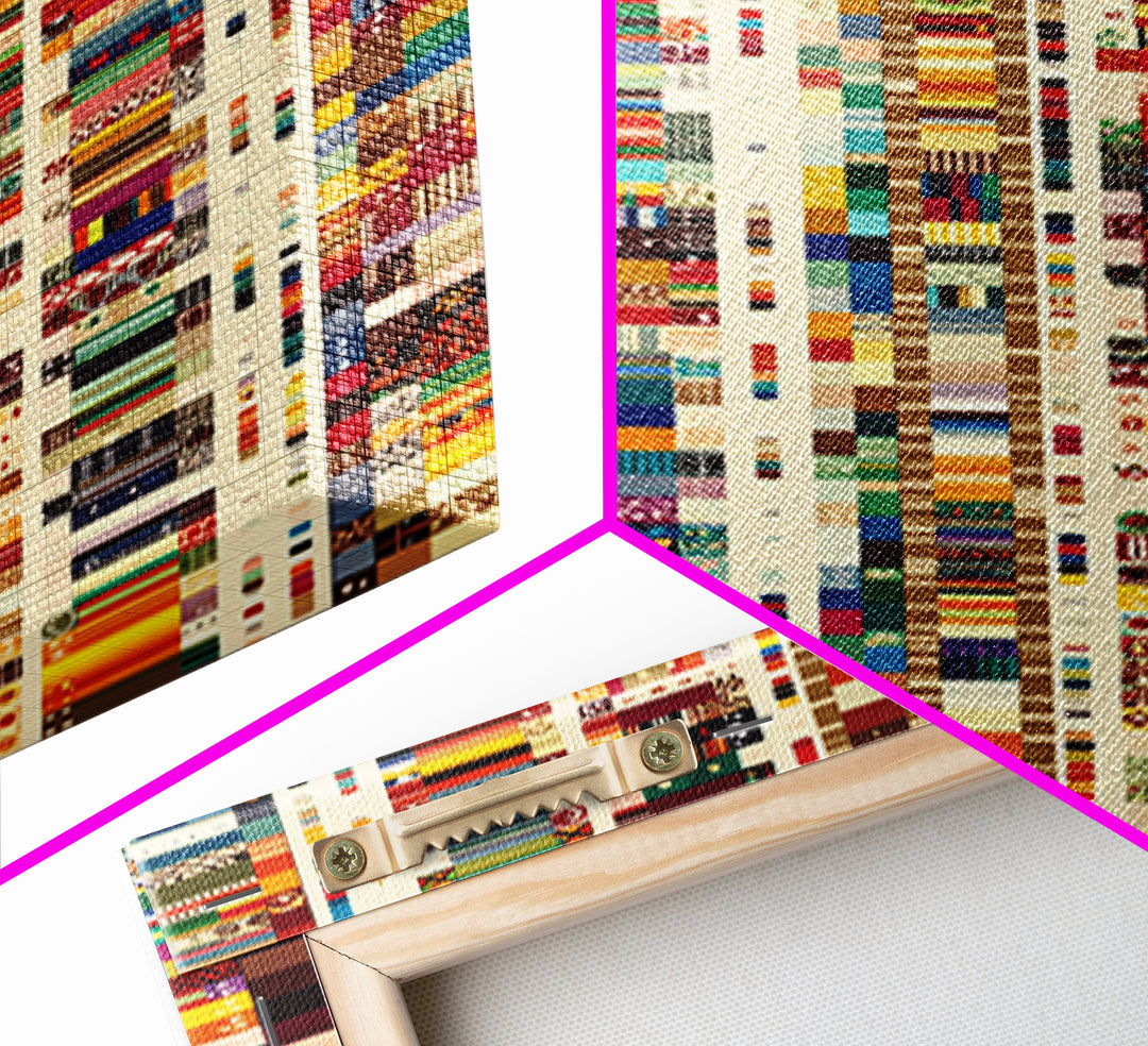Pan African Textile Mosaic Strips Wall Art, Colorful African Fabric Patterns Canvas Print, Cultural Boho Home Decor Gift