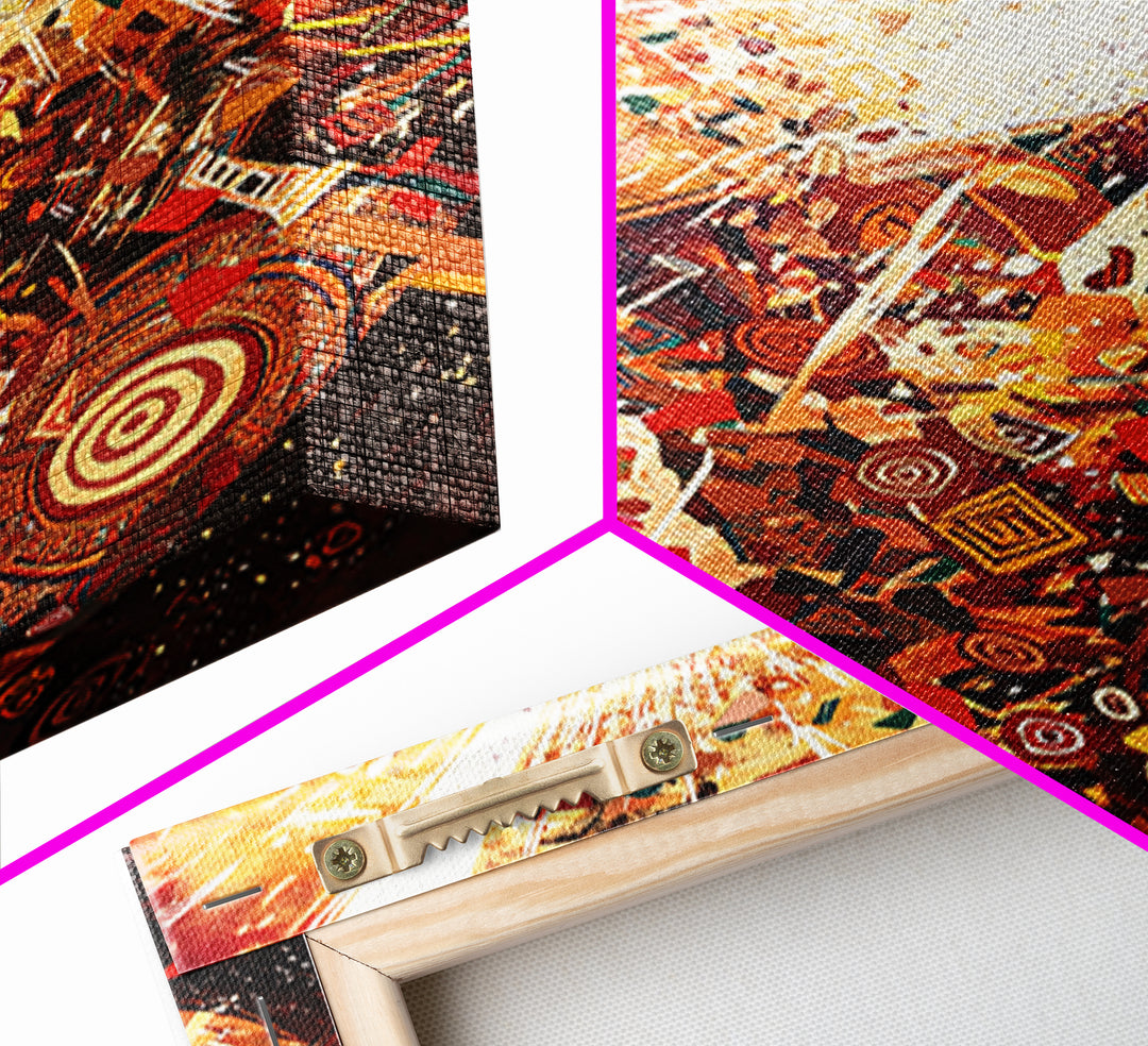 Explosive African Celebration Abstract Wall Art, Colorful Ankara Patterns, Afrocentric Decor, Vibrant Cultural Canvas Print