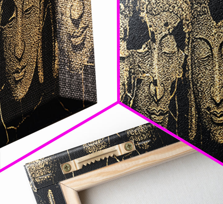 Serene Gold African Mask Wall Art, Tribal Face Portraits, Black Gold Canvas Print, Cultural Home Decor, Elegant Black Art