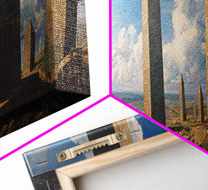 Ancient Desert Obelisks Wall Art, African Egyptian Art, Monument Landscape Canvas Print, Earth Tone Living Room Decor Gift