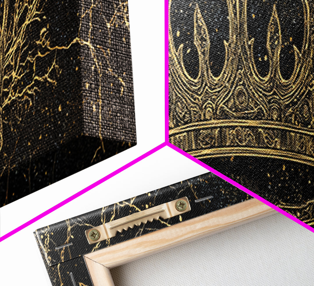 Golden Crown On Black Cosmic Branches Wall Art, Black And Gold Art, African Queen, Luxury Art, Statement Wall Decor Gift