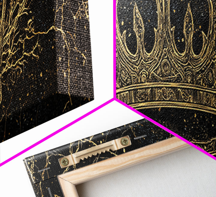 Golden Crown On Black Cosmic Branches Wall Art, Black And Gold Art, African Queen, Luxury Art, Statement Wall Decor Gift