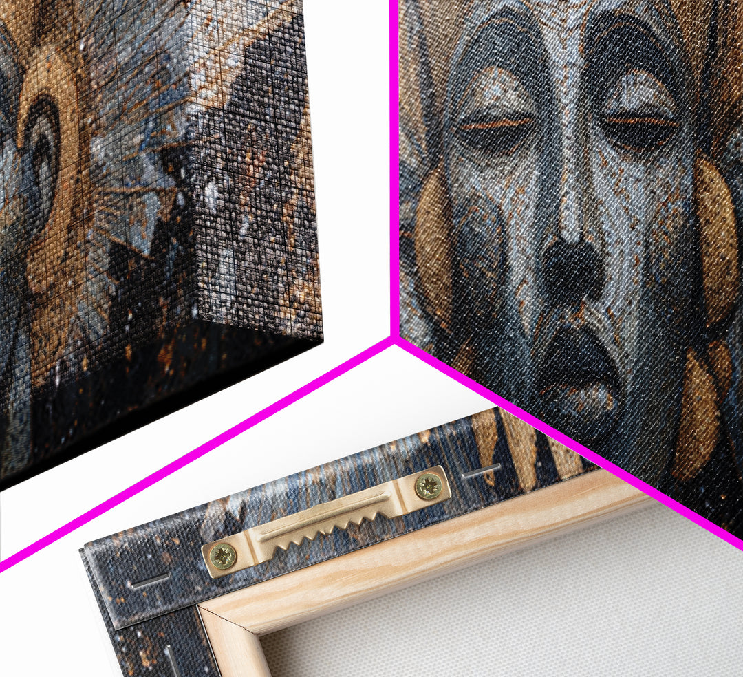 Regal Three African Goddess Faces Framed Canvas Print, African Women Art, Black Goddess Art, Gold Jewelry Canvas, Wall Decor