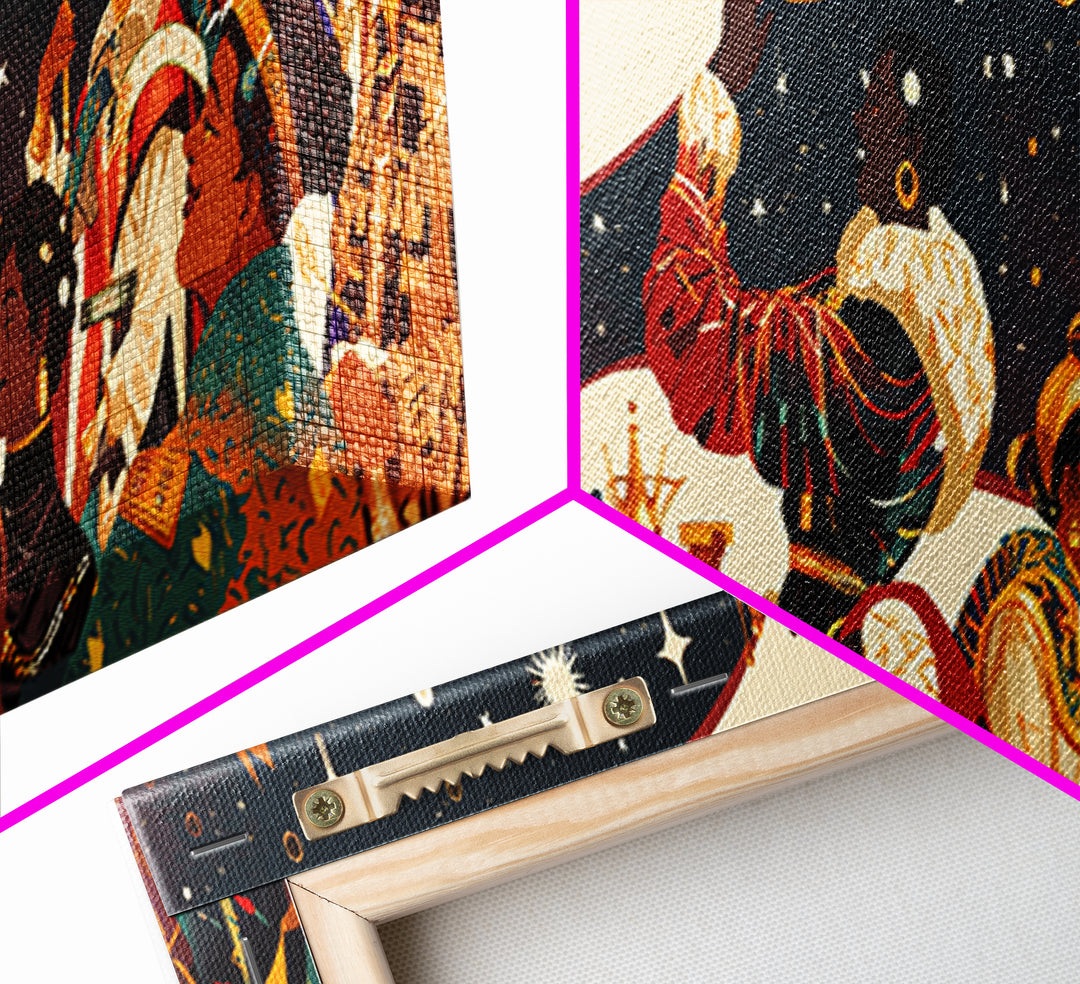 Royal African Celebration Under Stars Wall Art, Afrocentric Crown Ceremony, Black Culture Art, Panoramic Living Room Decor