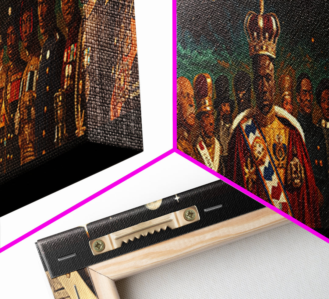 Cosmic African Royal Court Canvas Print, Kings Generals And Crowns, Black Culture Wall Decor, Afrocentric Portrait Art Gift