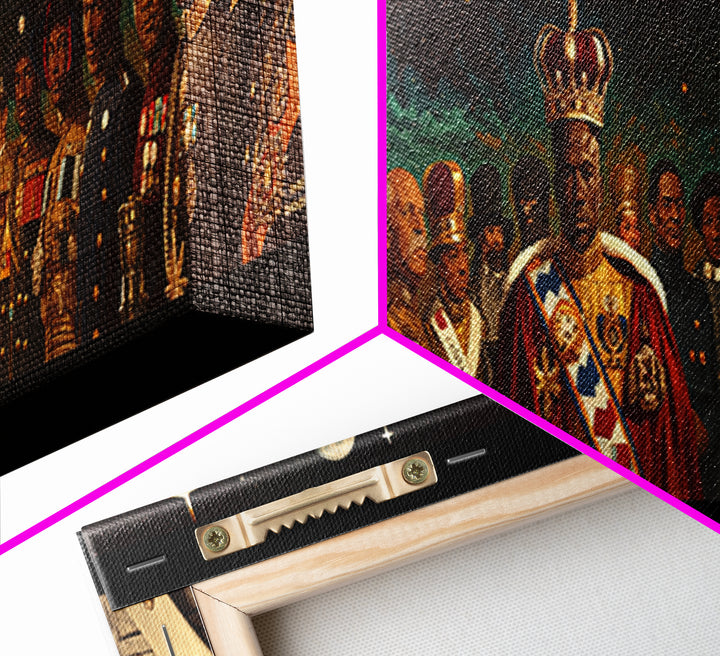 Cosmic African Royal Court Canvas Print, Kings Generals And Crowns, Black Culture Wall Decor, Afrocentric Portrait Art Gift