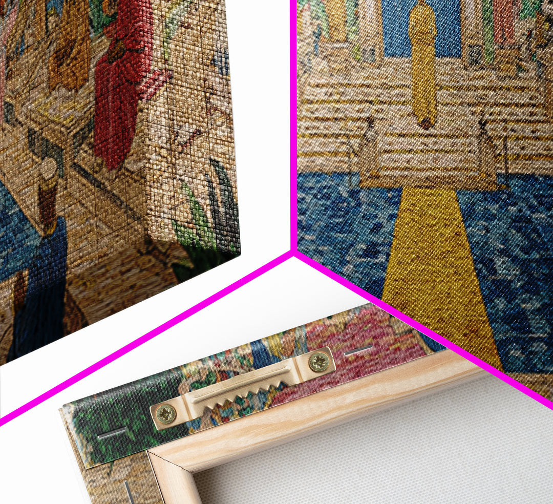Golden Temple Garden Courtyard Canvas Print, African Inspired Landscape, Sacred Pathway Wall Decor, Elegant Home Art Gift