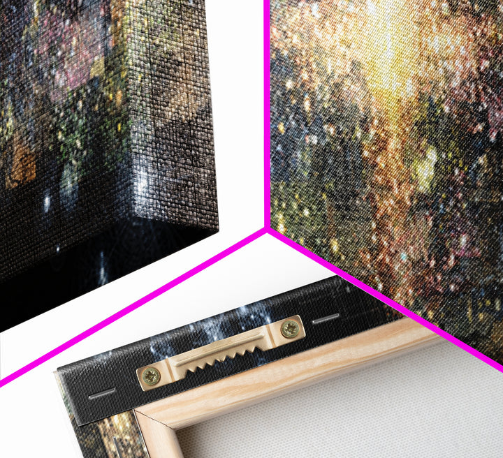 Radiant Abstract City Lights Wall Art, Gold And Black Canvas Print, Modern Luxury Decor, Dreamy Statement Home Decor, Housewarming Gift