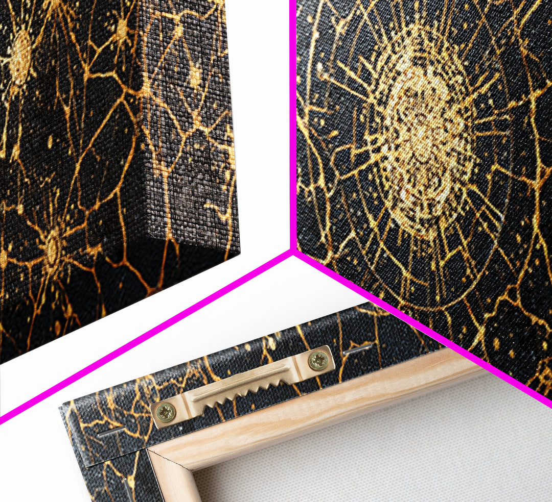 Gold Neural Network Abstract Wall Art, Black And Gold Canvas Print, Modern Office Decor, Geometric Statement Home Decor Gift