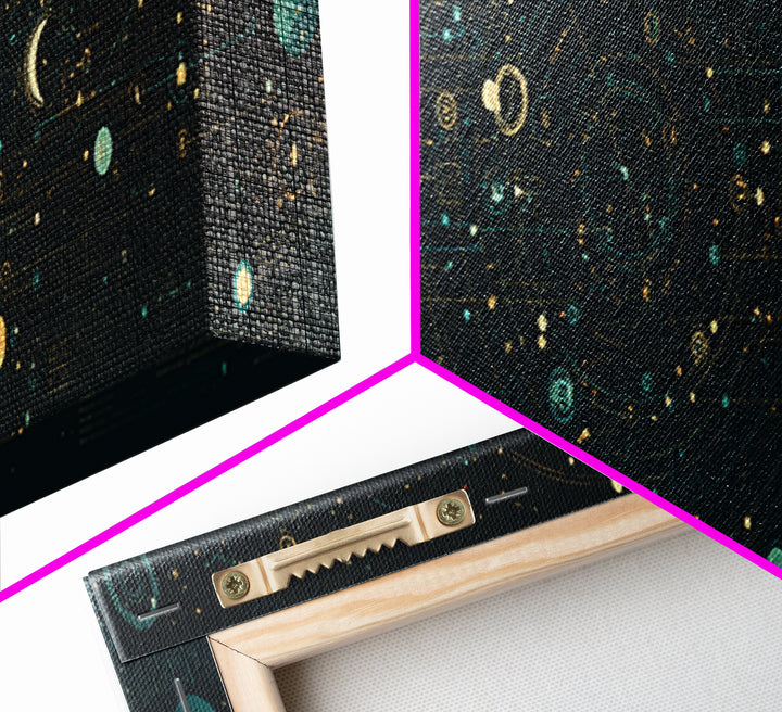 Teal Celestial Astrology Map Canvas Print, Geometric Wall Art, Mystical Wall Decor, Modern Abstract Art, Unique Canvas Art