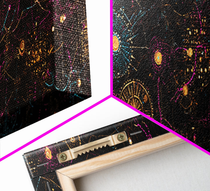 Gold And Magenta Galaxy Constellation Wall Art, Celestial Canvas Print, Modern Black Art, Vibrant Wall Decor, Mystical Art