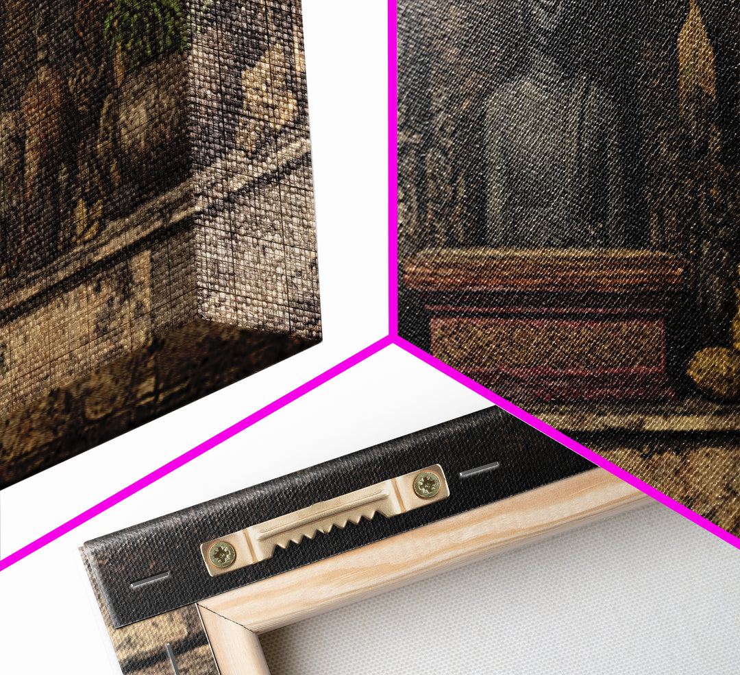 Buddha Shrine Shelf With Plants And Artifacts Wall Art, African Inspired Boho Decor, Rustic Spiritual Living Room Canvas
