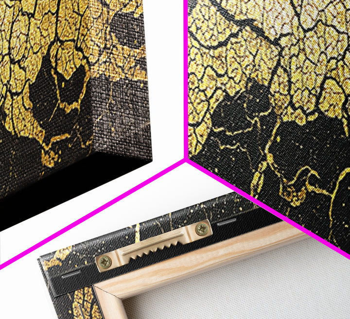 Black And Gold Cracked Marble Abstract Wall Art, Luxury Canvas Print, Modern Geometric Decor, Earth Tone Statement Piece Art