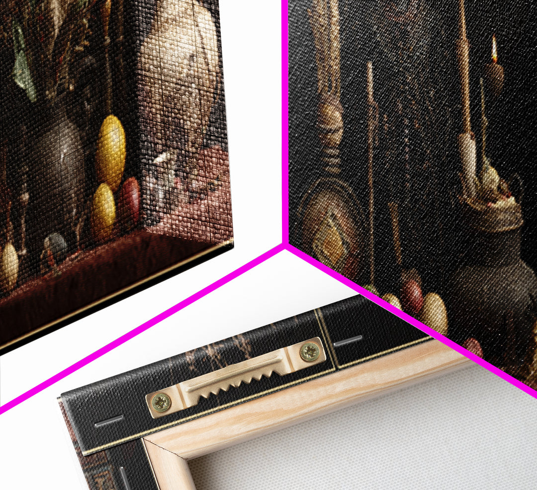 African Statue Still Life Triptych Canvas Print, Tribal Art Decor, Rustic Vessels Fruit And Botanicals, Elegant Home Decor