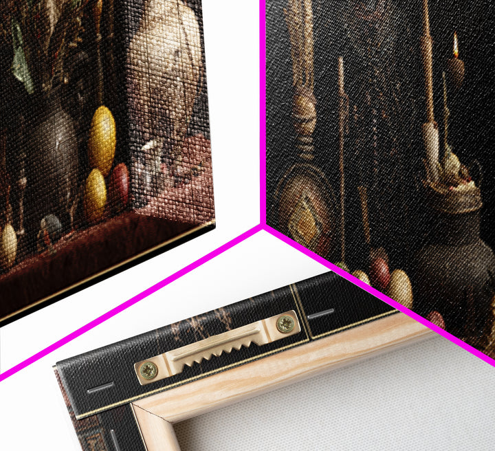 African Statue Still Life Triptych Canvas Print, Tribal Art Decor, Rustic Vessels Fruit And Botanicals, Elegant Home Decor