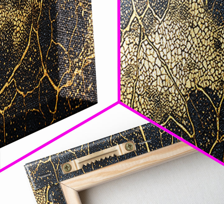 Black And Gold Cellular Cracked Abstract Wall Art, Luxury Canvas Print, Modern Organic Pattern, Bold Home Decor Statement Piece