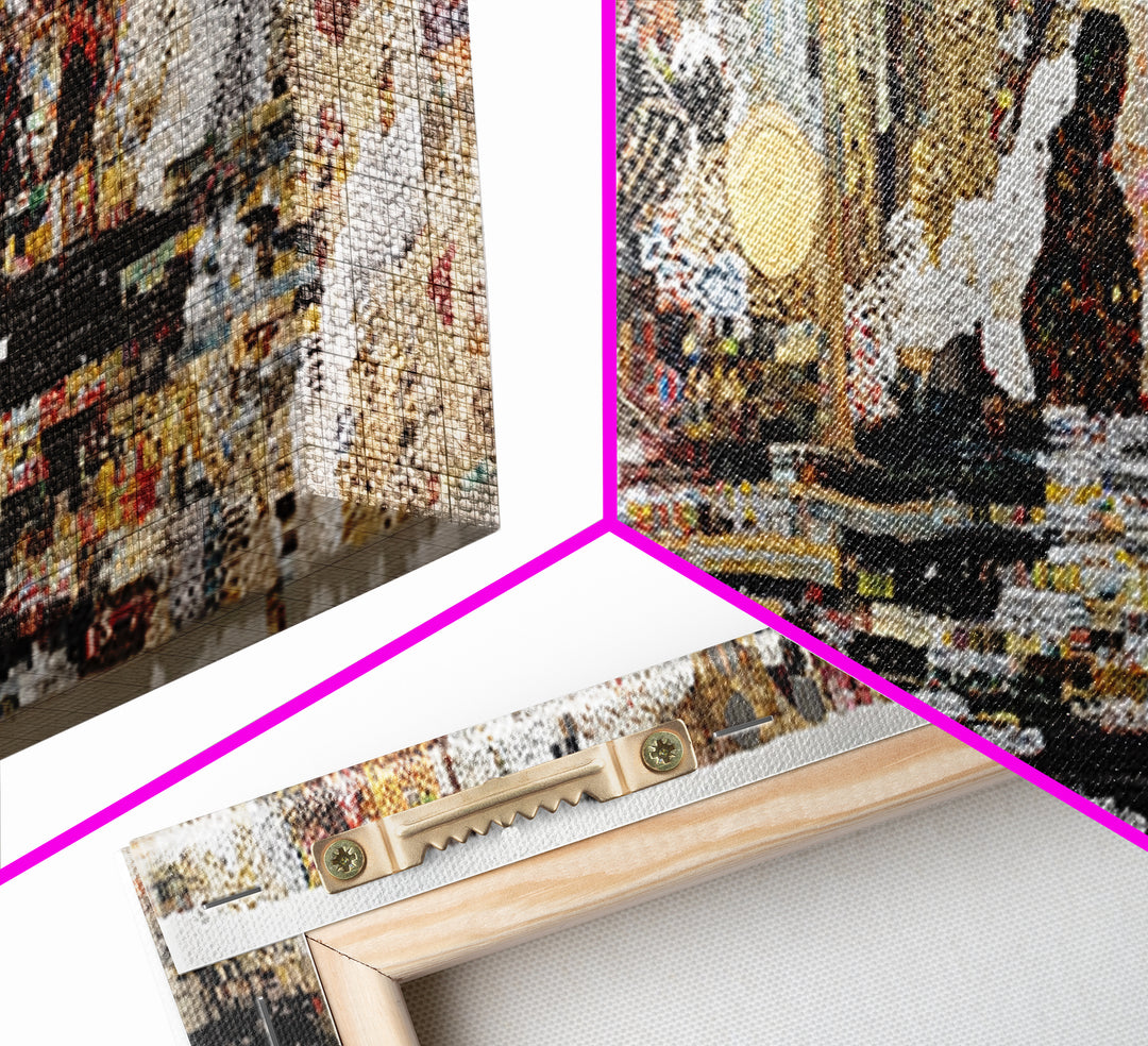 Textured Black Figures Cityscape Wall Art, Abstract African Jazz Scene, Modern Canvas Print For Living Room Decor Gift Idea