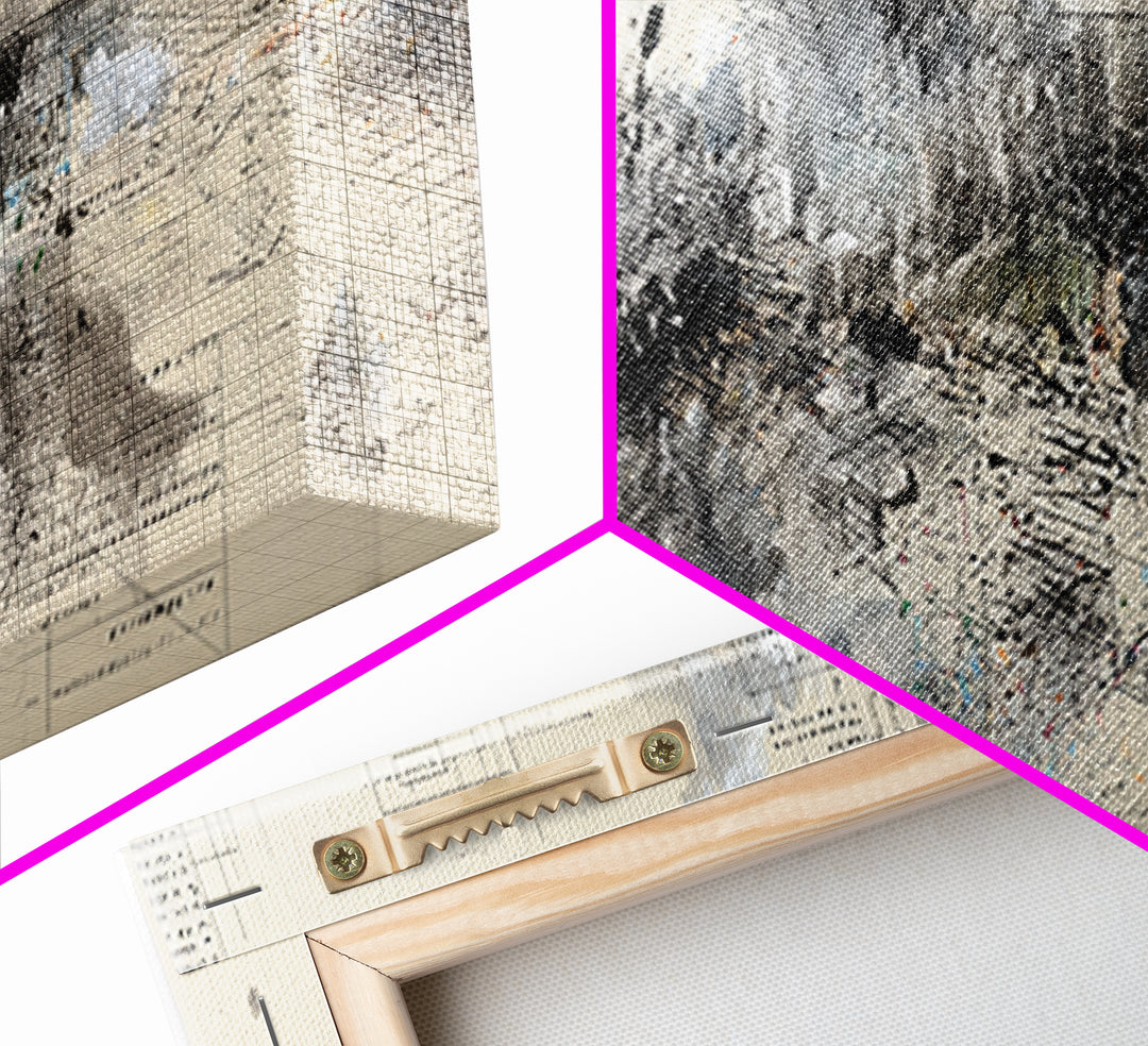 Modern Urban Skyline Wall Art, Abstract Architecture Drawing, Contemporary Office Decor, Neutral City Canvas Print Gift For Loft