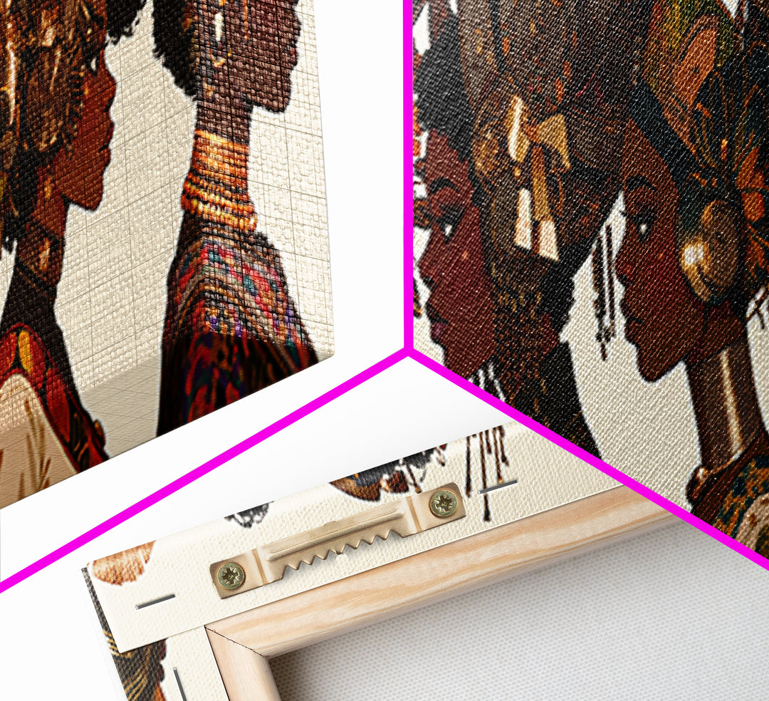 African Women Profile Wall Art, Regal Bold Afrocentric Fashion Portraits, Black Queen Canvas Print, Cultural Home Decor Gift