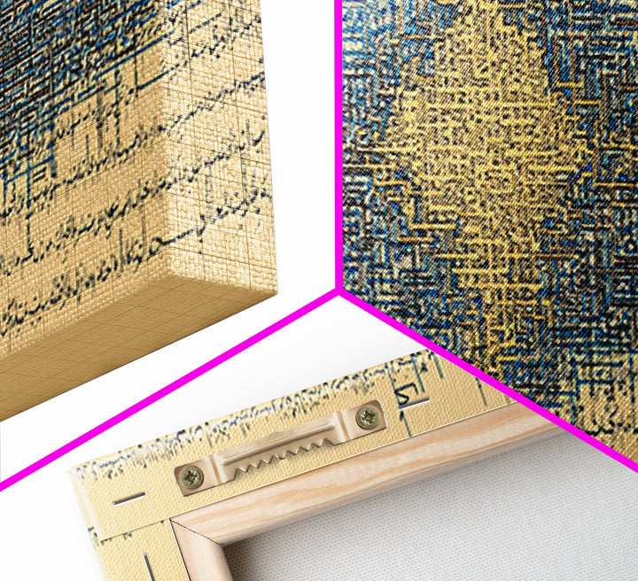 Blue Gold Signal Abstract Framed Canvas Print, Geometric Wall Art, Modern Canvas Art, Office Decor, Elegant Home Decor Gift