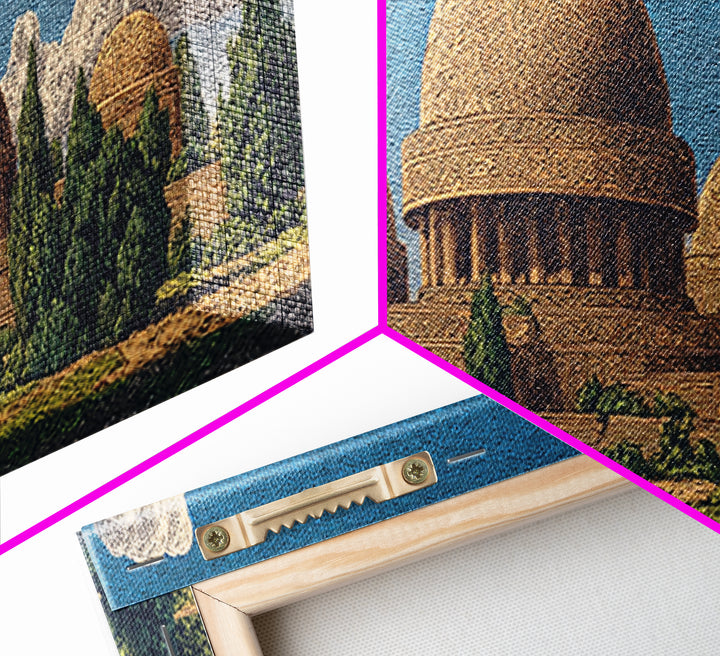 Afrofuturist Domed Village Mountains Wall Art, African Inspired Architecture Canvas Print, Teal Landscape Home Decor Gift